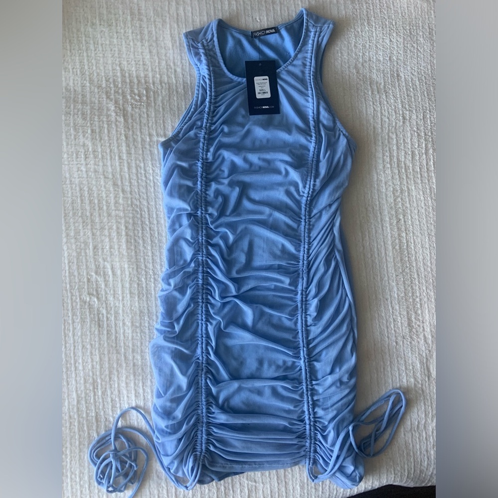 NEW Ruched Blue Sleeveless Dress